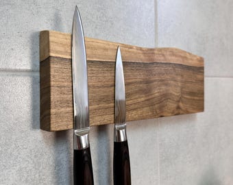 Portacuchillos magnético de madera de nogal: decoración de cocina con bordes vivos