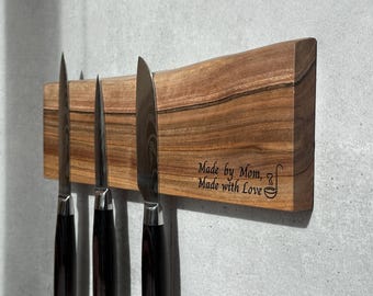Live Edge Walnut Magnetic Knife Holder: Wall Mounted Display