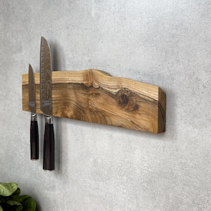 Wall Mounted Walnut Magnetic Knife Holder: Organizer for Kitchen Storage and Home Improvement