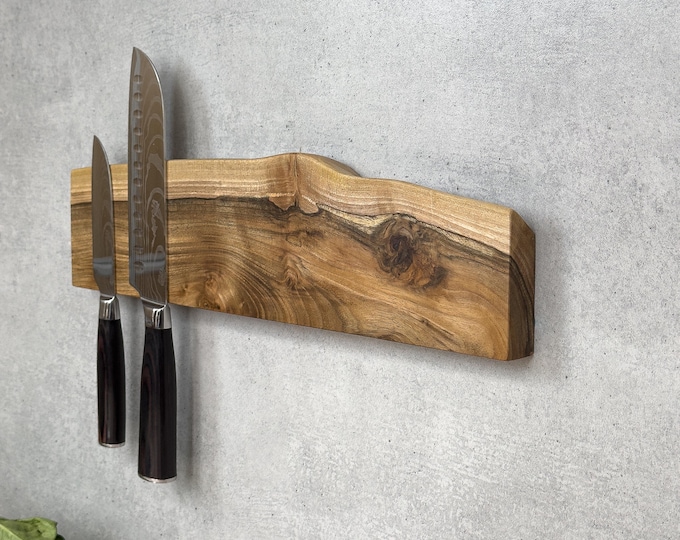 Wall Mounted Walnut Magnetic Knife Holder: Organizer for Kitchen Storage and Home Improvement