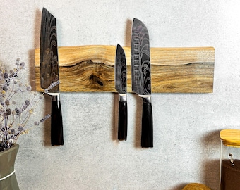 Walnut Magnetic Knife Holder: Kitchen Organizer with Live Edge