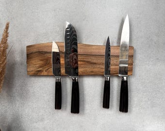 Handcrafted Walnut Magnetic Knife Holder: Live Edge Kitchen Decor
