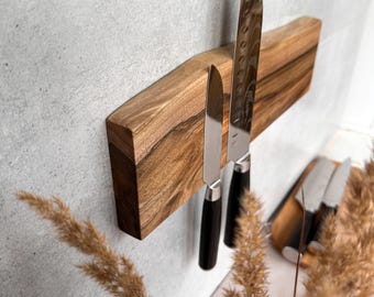 Live Edge Walnut Magnetic Knife Holder: Wall Mounted Display