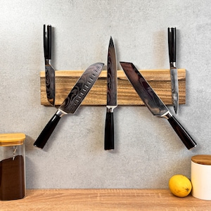 Wooden magnetic knife holder, Wall mounted magnetic knife rack, Magnetic knife holder, Wooden holder for knives.