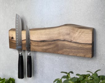 Live Edge Walnut Magnetic Knife Holder: Wall Mounted Kitchen Decor