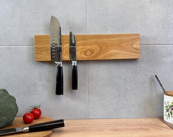 Portacuchillos magnético de madera de cerezo: Estante de almacenamiento para cocina