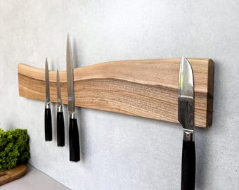 Handcrafted Walnut Live Edge Magnetic Knife Holder