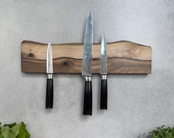 Live Edge Walnut Magnetic Knife Holder: Wall Mounted Kitchen Storage