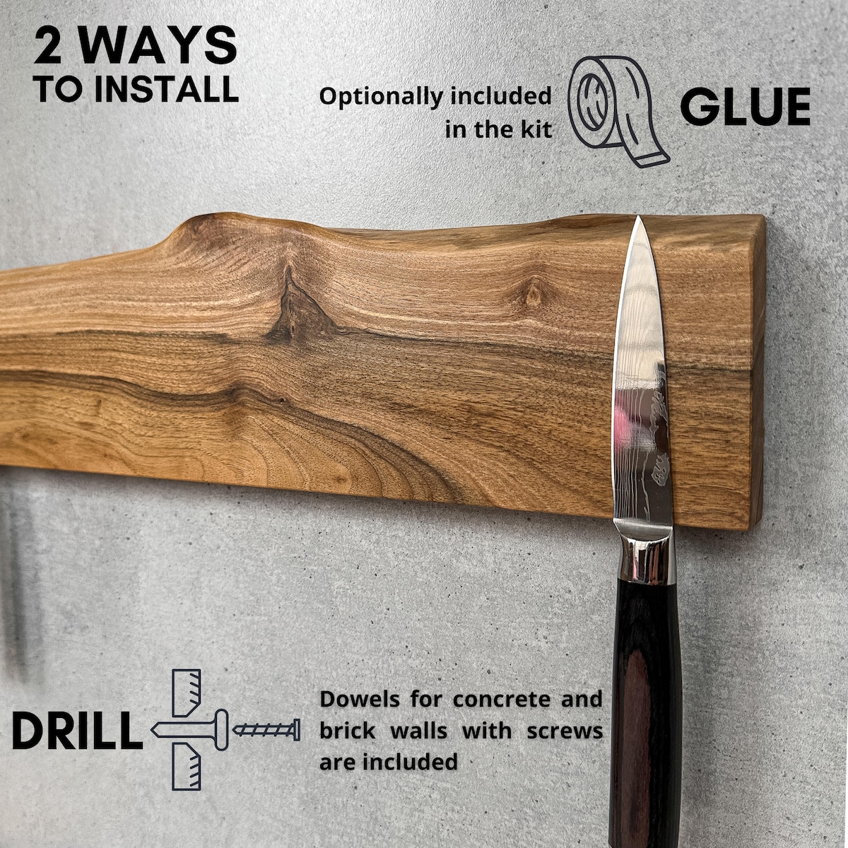 Live Edge Walnut Magnetic Knife Holder: Wall Mounted Display for Home Improvement - Etsy
