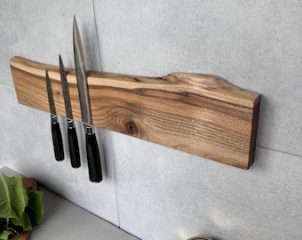 Portacuchillos magnético de nogal: estante de pared para organizar y almacenar en la cocina
