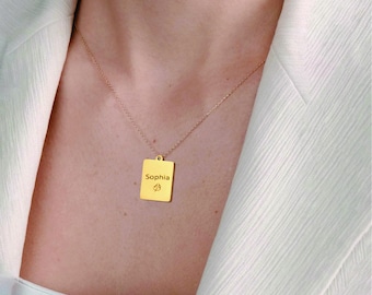 Edelstahl 18K Gold Rechteck Anhänger Personalisiert
