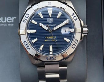 Vintage TAG Heuer Aquaracer Calibre 5 Automatic 41mm Blue Teak Dial  300m Professional Diver Ref WAY2112 Sapphire Crystal Swiss Luxury Watch