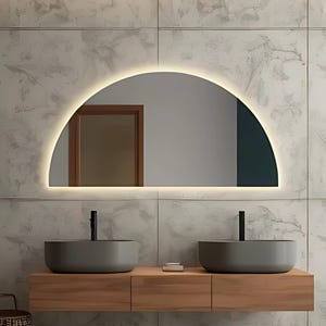 Half Round Backlit Mirror, Radius Living Room Mirror, Half Circle Mirror with Led Lights, Bathroom Semi Circle Mirror, Makeup Mirror