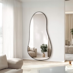 Asymmetrical Full Length Wall Mirror, Full Body Framed Mirror for Your Living room or Bedroom, Free Standing Irregular Decorative Mirror