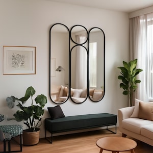 Decorative Contemporary Oval Mirror Set - Wall Hanging Gold Mirror Living Room Decor - Aesthetic Tall Entryway Mirror - Modern Set of Mirror