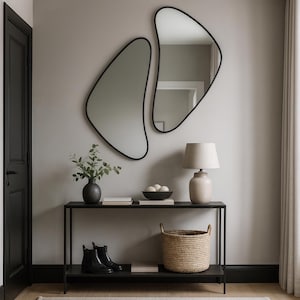 Asymmetrical Triangle Mirror, Irregular Decorative Bedroom Mirror, Dual Gold Wall Mirror, Large Living Room Mirror, Framed Big Mirror