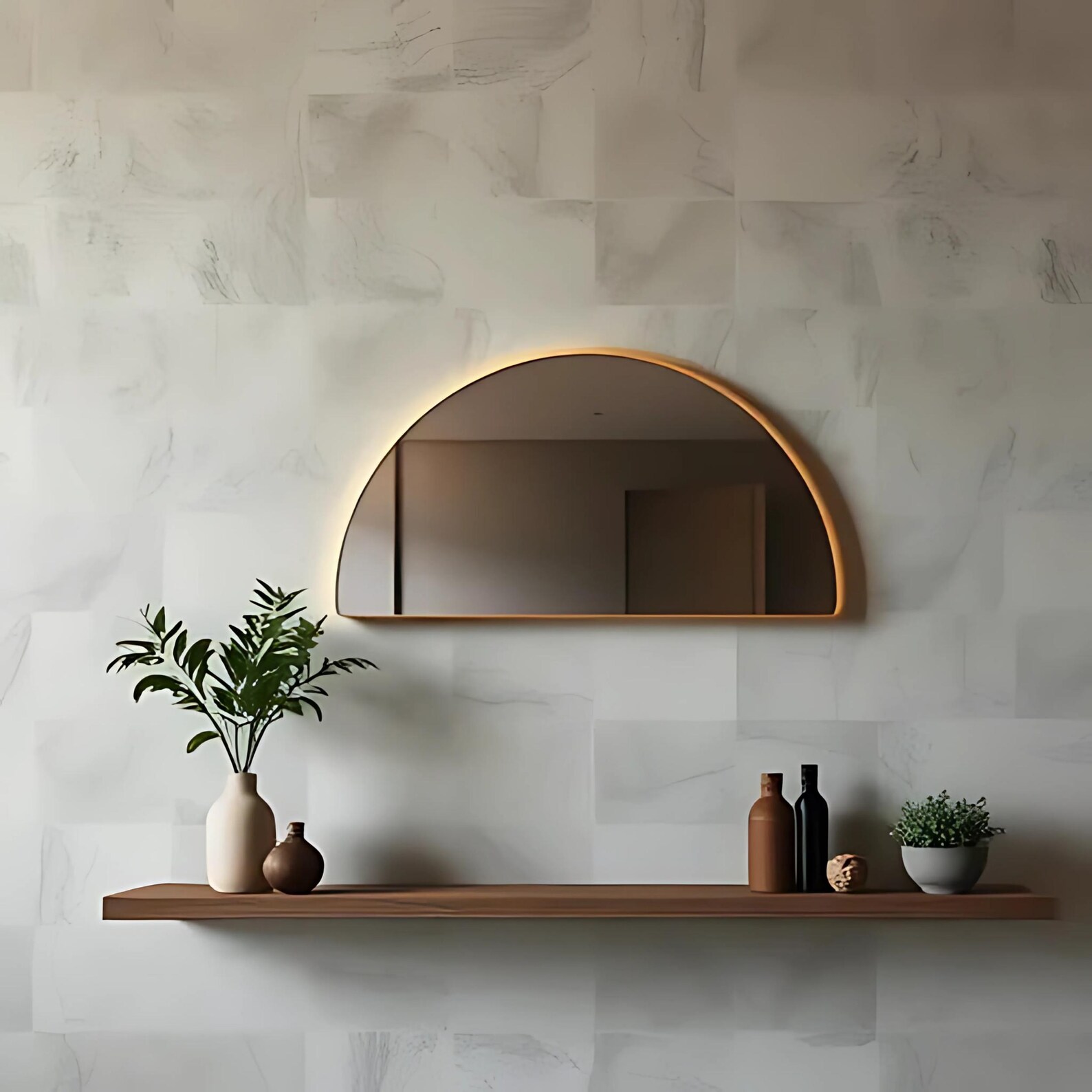 Half Round Backlit Mirror, Radius Living Room Mirror, Half Circle ...