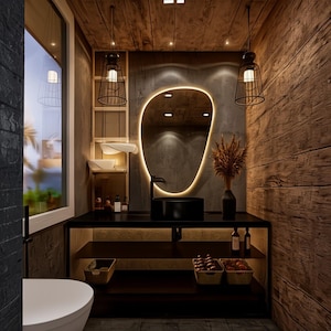 Asymmetrical LED Light Mirror, Irregular Bathroom LED Mirror, Wall Hanging Decorative Backlit Mirror, Modern Washbasin Mirror with Lights
