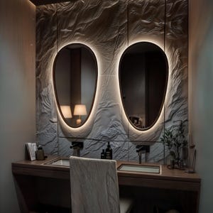 Asymmetrical Oval Bathroom LED Mirror, Decorative Wall Mirror with LED Lights, Wall Hanging Mirror for Bedroom, Modern Backlit Tall Mirror