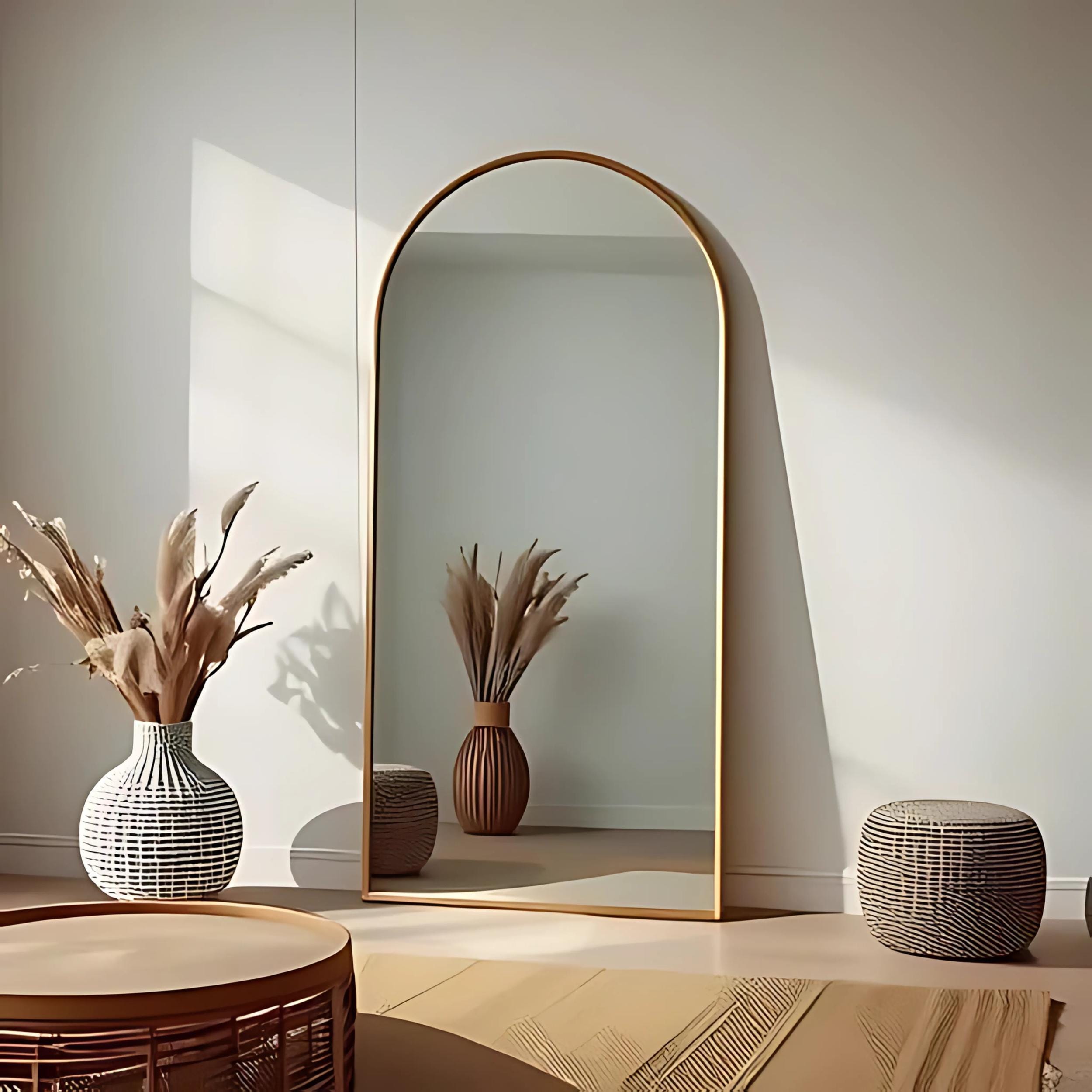 Arched Full Length Floor Mirror, Wood Frame Floor Mirror for Bedroom or ...