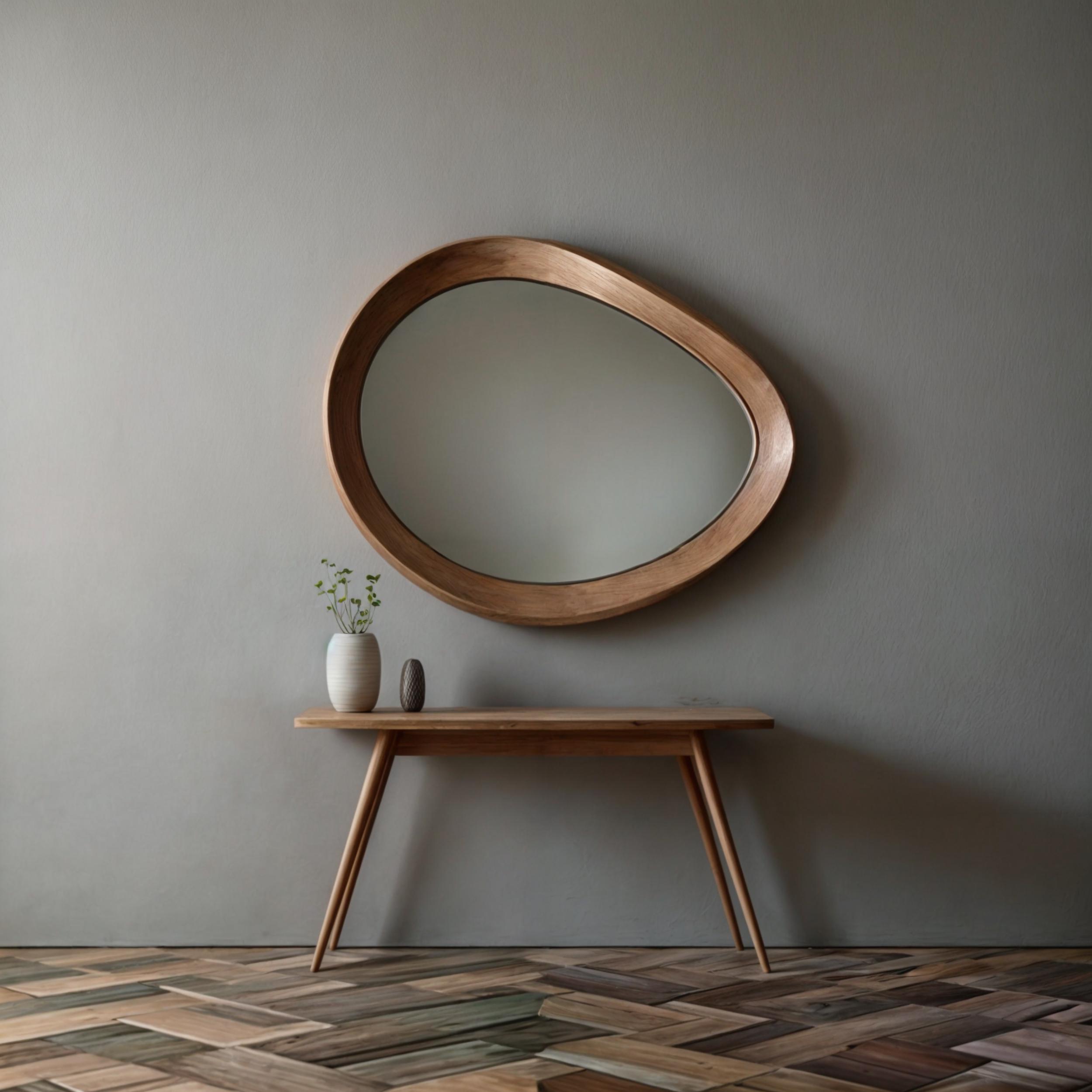 Walnut Asymmetrical Mirror, Modern Wood Frame, Mid Century Style - Etsy