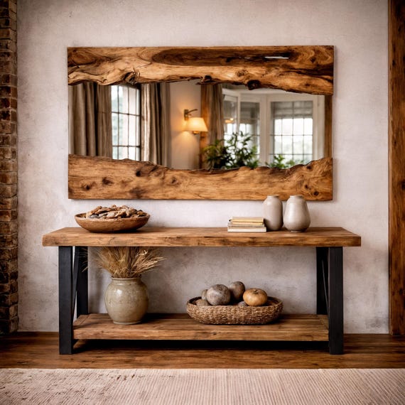 Live Edge Olive Wood Mirror: Asymmetrical Rustic Wall Decor - Etsy