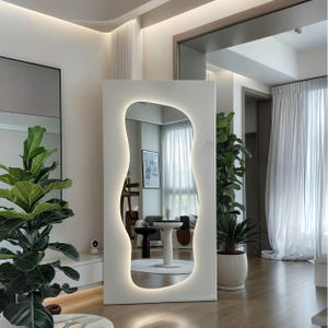 Full Length Mirror With Led Lighted, Irregular Full Body LED Mirror for Living Room, Asymmetrical Floor Mirror, Backlit Dressing Room Mirror