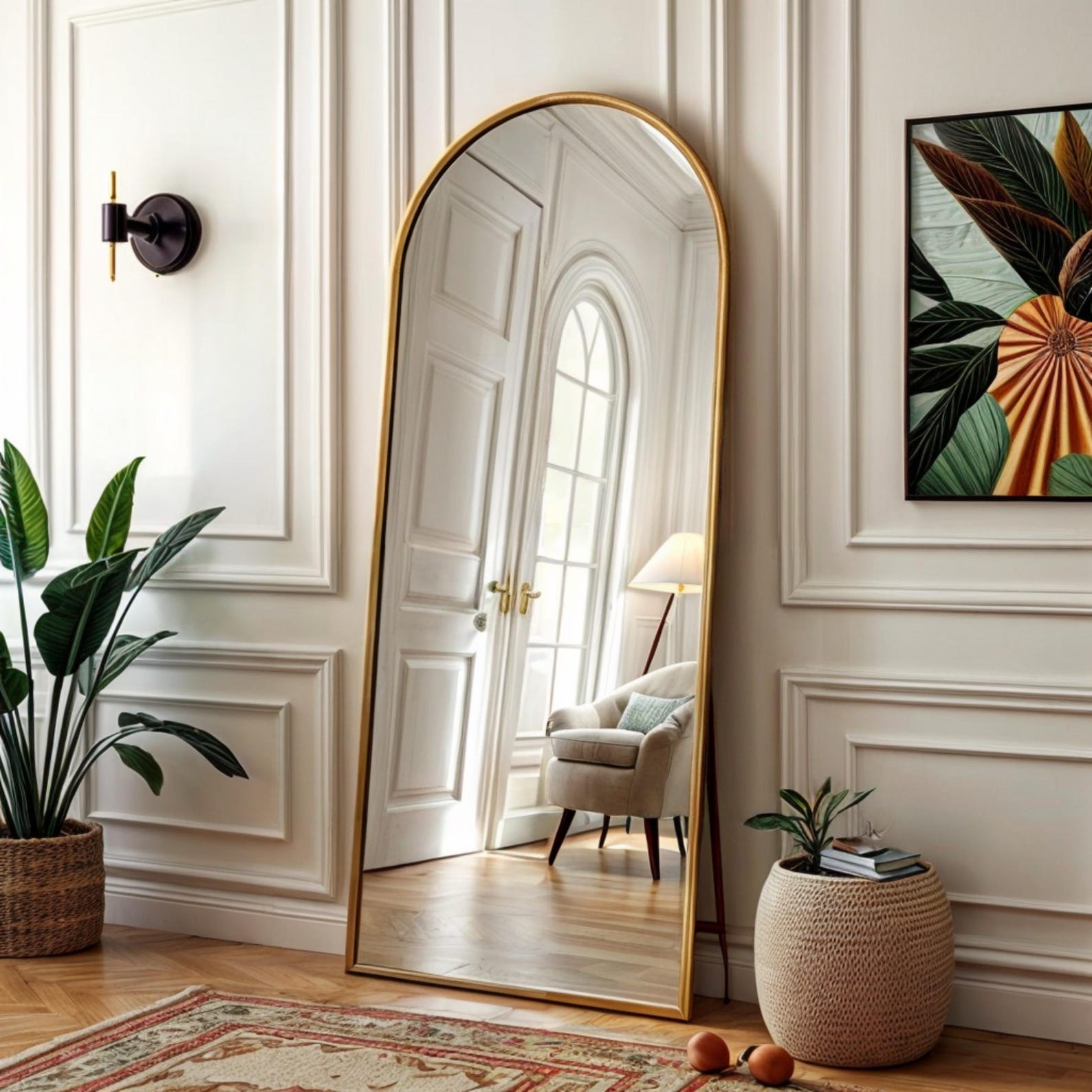 Arched Full Length Floor Mirror, Wood Frame Floor Mirror for Bedroom or ...