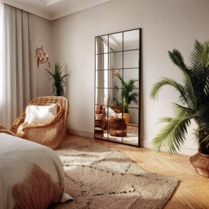 Both aesthetic and functional gold framed mirror will be indispensable for your bedroom. 
The minimalist full body large wall mirror goes well with both classic and contemporary decor styles.