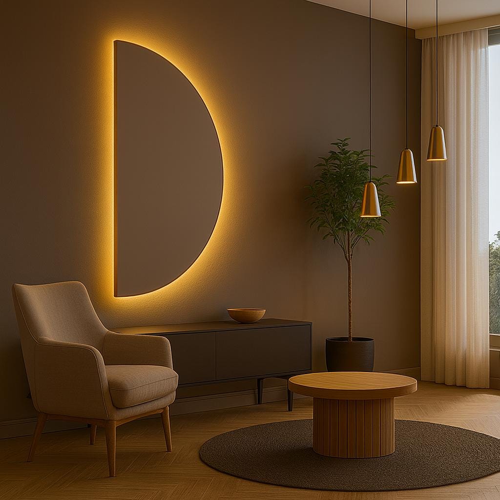 Half Round Backlit Mirror, Radius Living Room Mirror, Half Circle ...