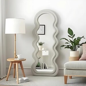 Full Length Fabric Mirror, Asymmetrical Full Body Velvet Mirror, Irregular Standing Mirror, Wavy Wall Mirror, Squiggle Large Floor Mirror