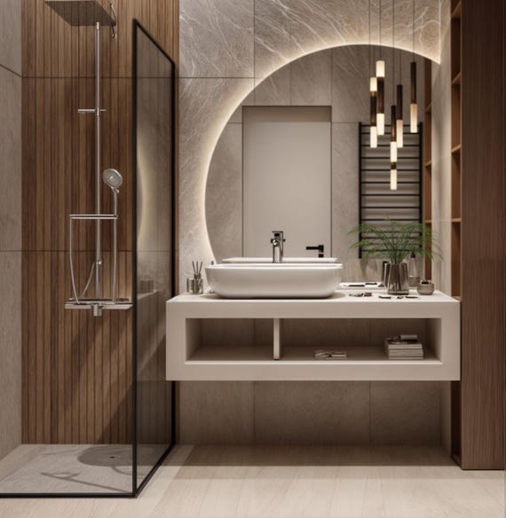 Half Circle Bathroom Led Mirror, Modern Backlit Large Mirror, Asymmetrical Living Room Mirror, Semi Circle Washbasin Mirror with Led Lights