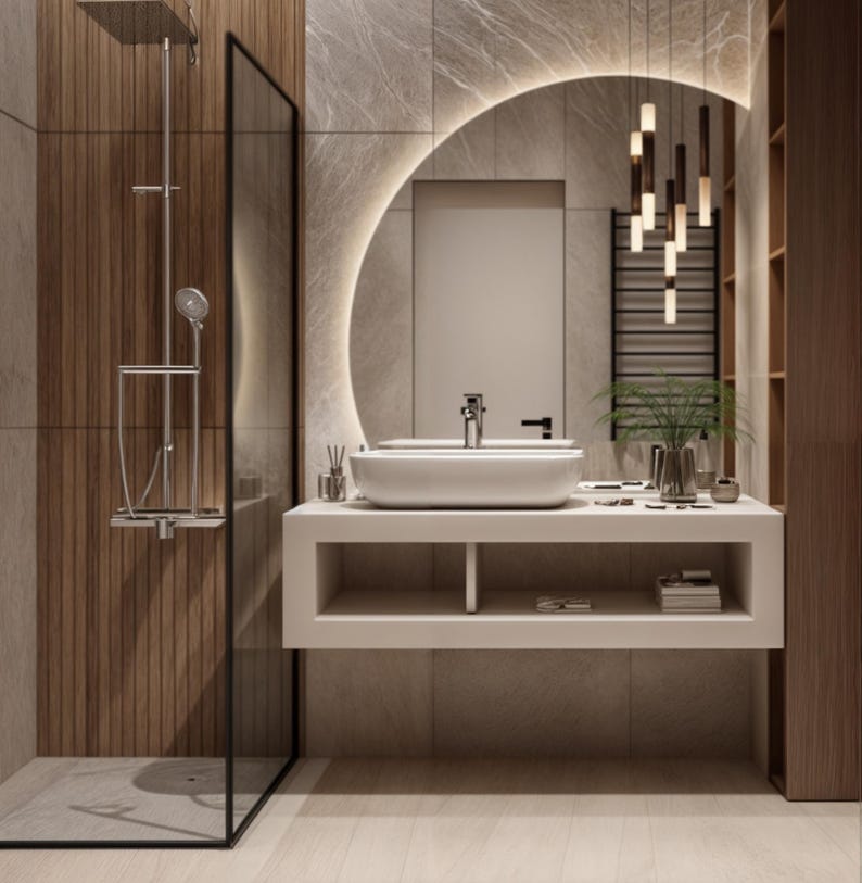 The modern round wall mirror adds an elegant touch to your home decoration with its minimalist and stylish design. The luxurious and modern decorative mirror is also perfect for hotels, cafes and offices.