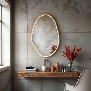 Asymmetrical Large LED Light Mirror, Irregular Decorative Backlit Mirror for Bathroom & Bedroom, Modern Unique LED Mirror, Vanity Mirror