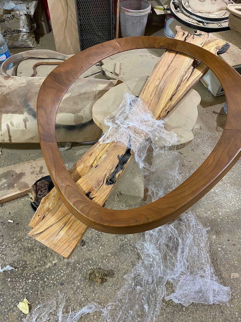 Walnut Asymmetrical Mirror, Modern Wood Frame, Mid Century Style image 9