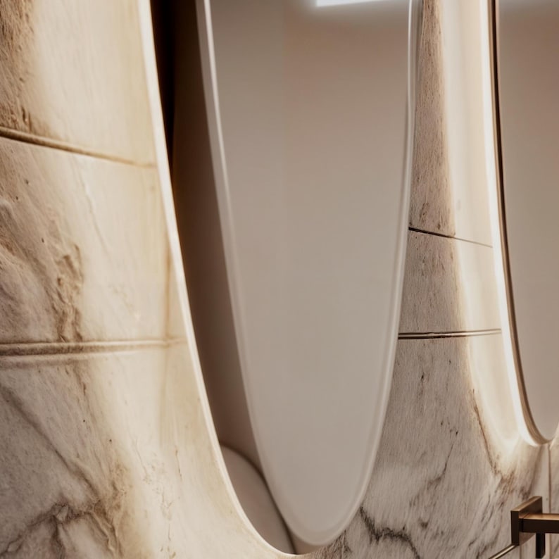 Both aesthetic and functional irregular LED mirror will be indispensable for your bedroom. The energy-efficient LED light provides both decorative and functional lighting.
