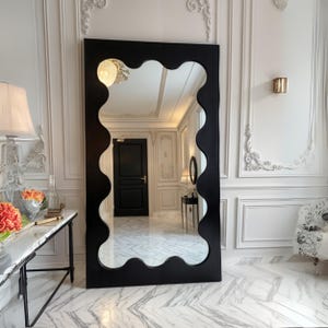 Wavy Full Body Floor Mirror - Asymmetrical Curvy Full length Mirror - Decorative Wooden Frame Mirror - Free Standing Squiggle Tall Mirror