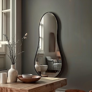 Asymmetrical Full Length Mirror, Full Body Framed Mirror for Your Living Room or Bedroom, Decorative Long Mirror, Full Body Irregular Mirror