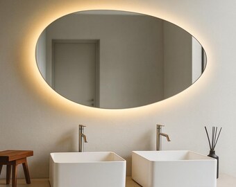 Asymmetrischer LED-Spiegel, Badezimmerspiegel mit Hintergrundbeleuchtung, unregelmäßiger großer Spiegel für Schlafzimmer, Wassertropfen-LED-Spiegel, beleuchteter LED-Kosmetikspiegel