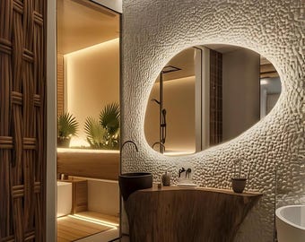 Espejo de baño LED asimétrico, decoración de pared moderna retroiluminada