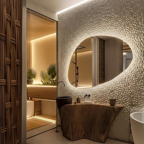 Asymmetrical LED Bathroom Mirror, Modern Backlit Wall Decor