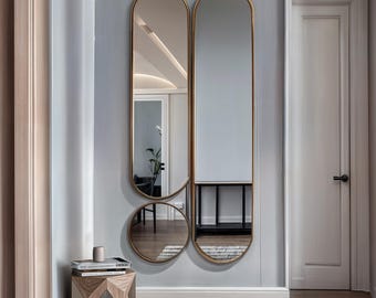 Gold Oval Mirror Set: Contemporary Wall Decor for Living Room