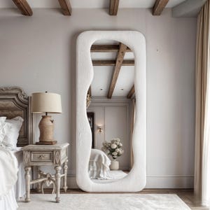 Asymmetrical Full Length Fabric Floor Mirror, Full Body Fabric Frame Long Mirror, Irregular Velvet Tall Mirror for Entryway or Living Room