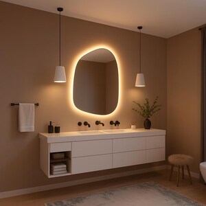 Water Drop Asymmetrical Led Mirror, Modern Design LED Mirror for your Bathroom and Bedroom, Wall Hanging Mirror, Irregular Led Mirror
