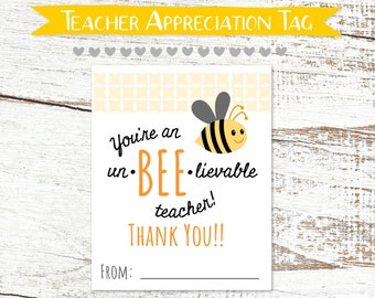 Printable Bee Thank You Teacher Appreciation Tag