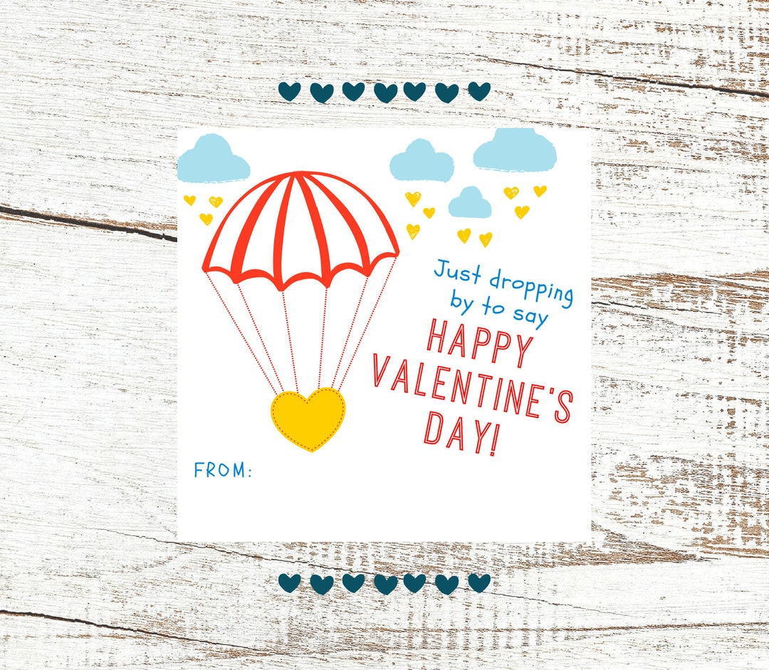 Parachute Heart Printable Valentine / Just Dropping By - Etsy