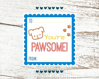 Pawsome Dog / Puppy Theme Printable Valentine
