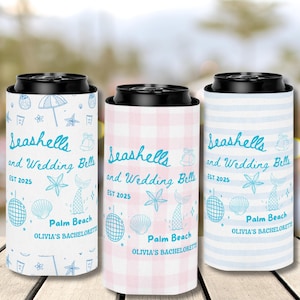 Seashells and Wedding Bells Bachelorette Can Koozie Drink Cooler Claw Cover for Bach Party Wedding Bridal Gift Mermaid Summer Party