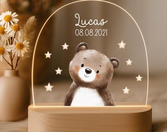 Personalisierte LED Nachtlampe Babyzimmer Waldtiere mit Namen, nachhaltiges Acryl Nachtlicht, Geschenk zur Geburt & Taufe.Weihnachtsgeschenk