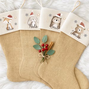Kinder Weihnachtsstrumpf personalisiert mit Namen – süße Weihnachtstiere – Nikolausstiefel – perfekte Geschenkidee zu Nikolaus & Weihnachten